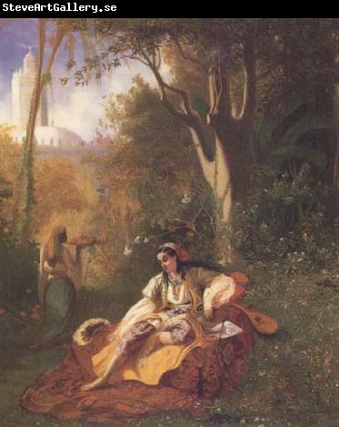 Theodore Frere Algerienne et sa servante dans un jardin huile sur toile (mk32)